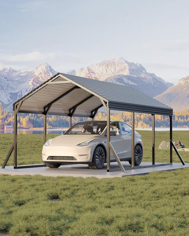 All-Weather Metal Carport with Reinforced Steel Frame, 10x15x9 ft Portable Garage Shelter for Vehicles, Boats & Storage