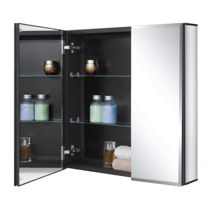Armoire à pharmacie 2 portes avec 2 tablettes réglables Sawatt, Noir, 24"