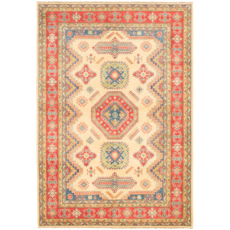 Tapis de zone en laine rouge/beige/brun 6 pi 8 po x 9 pi 9 po à la main-of-a-kind noué la 2010 Brosh