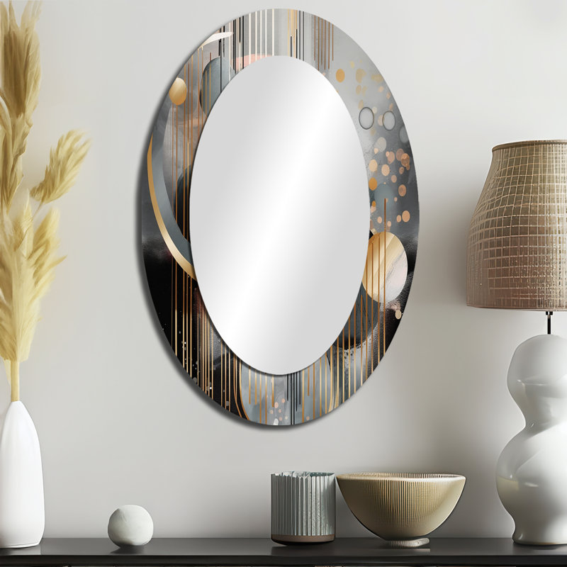 Abstract Shapes And Lines III - Large Oval Wall Mirror On Metal, 36" x 24"