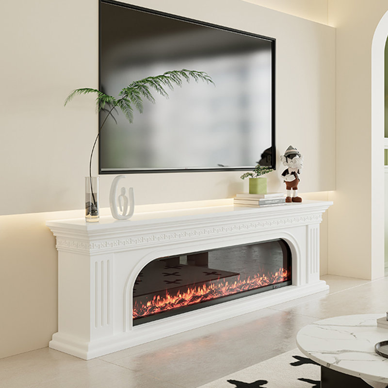 White Solid  Wood TV Cabinet Fireplace, 27.56" H x 78.74" W x 12.6" D, White