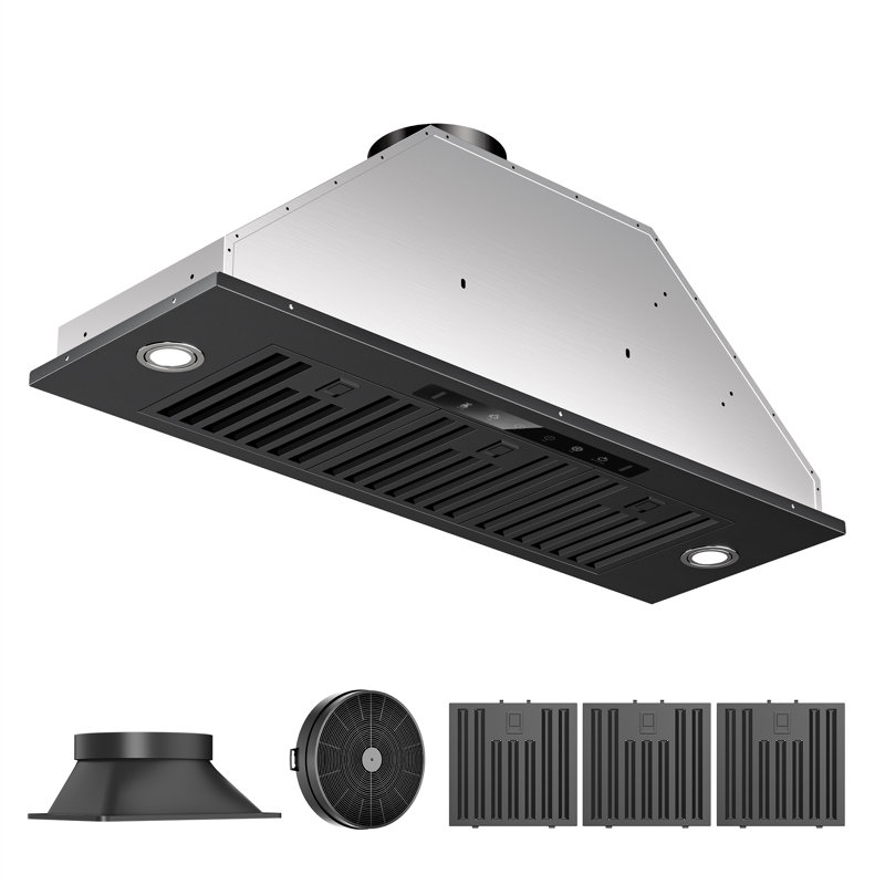 VIKIO 36" 900 CFM Convertible Insert Range Hood in Stainless Steel with 3-Speed, Black