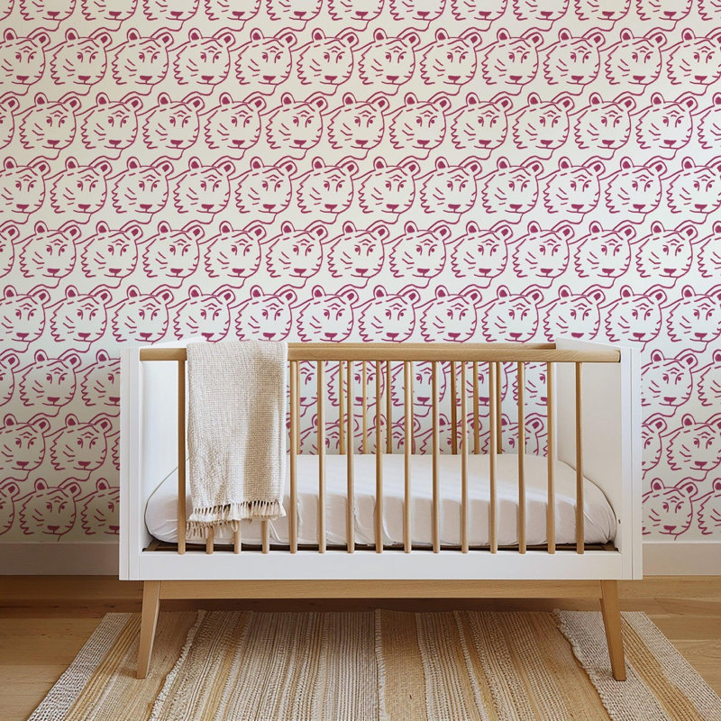 Tigres pour enfants! Carreau de papier peint L 10 pi x l 25 po, Toile de ramie synthétique, Non encollé