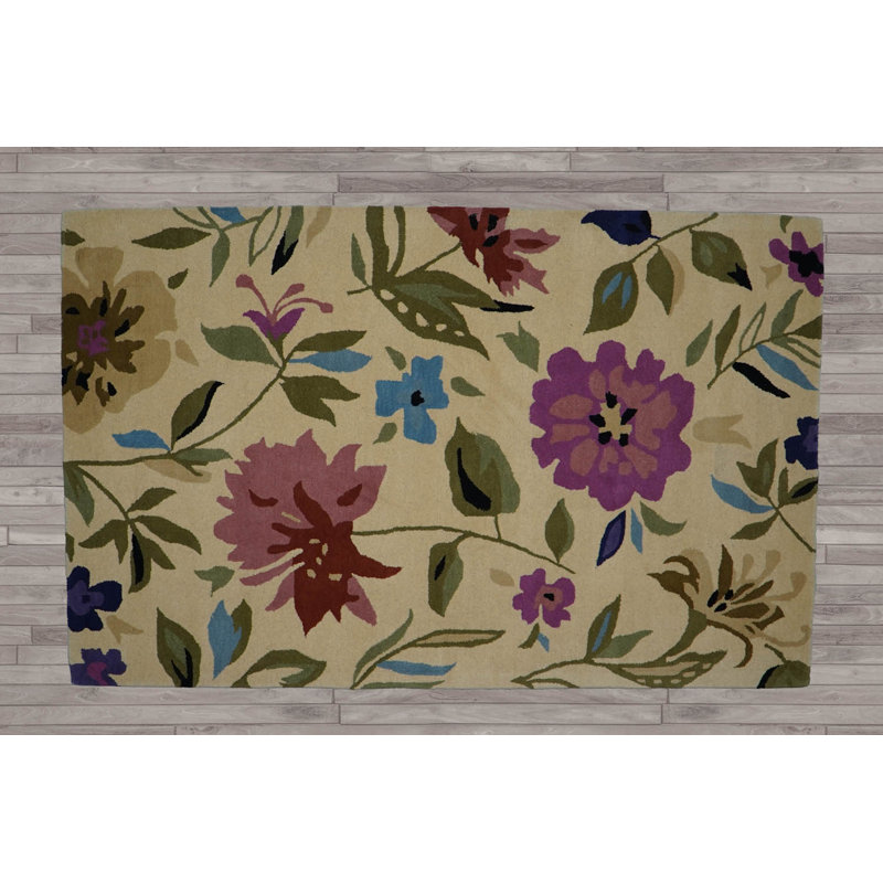 Multi Size Beige Hand Tufted Arts & Crafts/Mission Oriental Area Rug, Rectangle 3'6" x 5'6", Beige