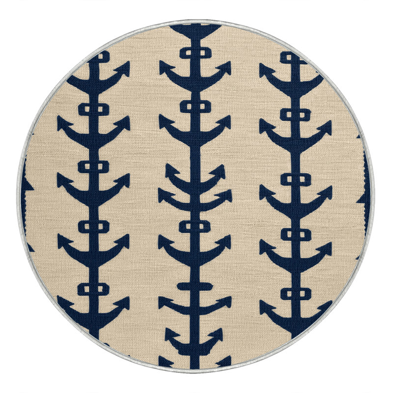  Tapis nautique lavable à ancres croisées, Rond 3 pi
