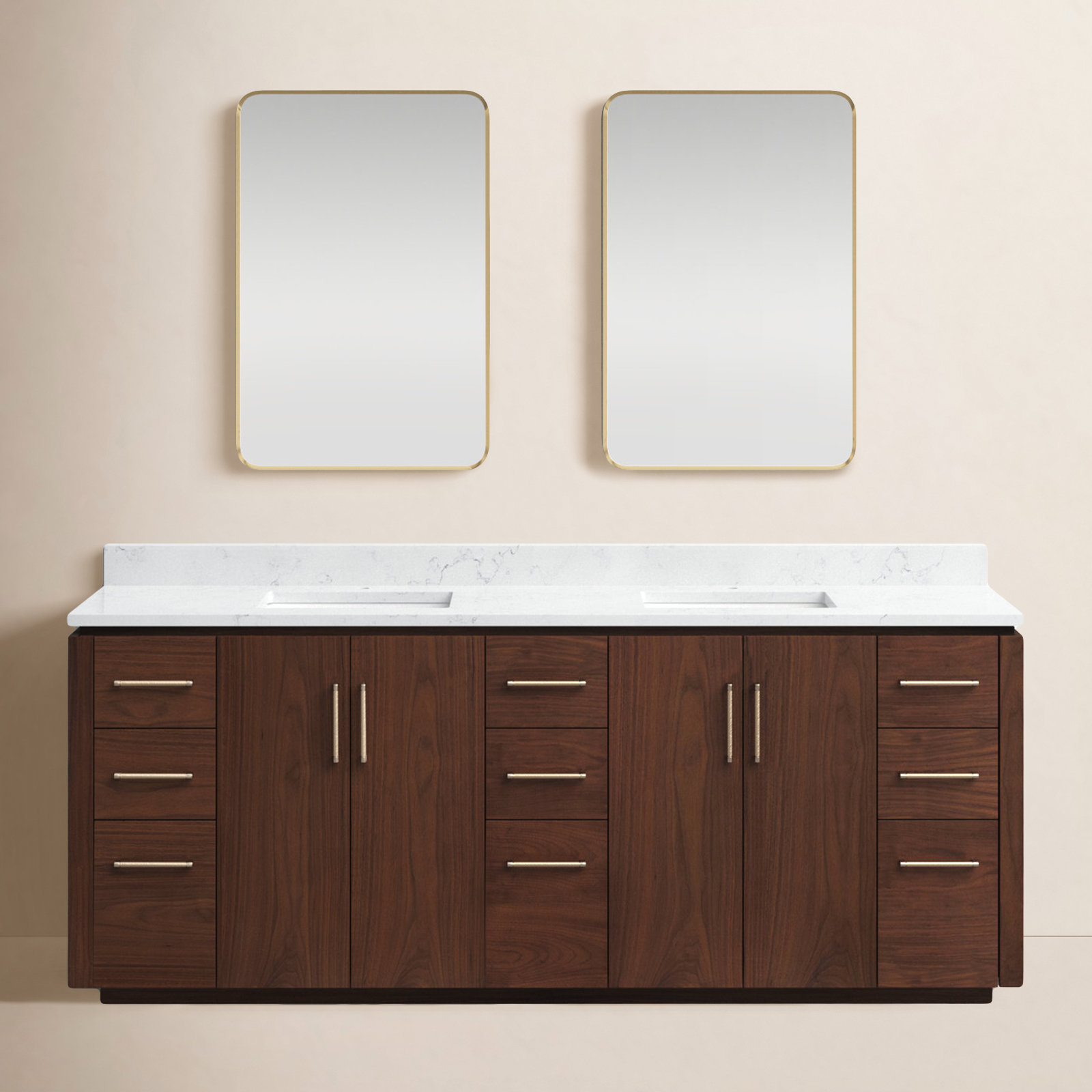 Cloverfield 84'' Double Bathroom Vanity, Natural Walnut, Gold