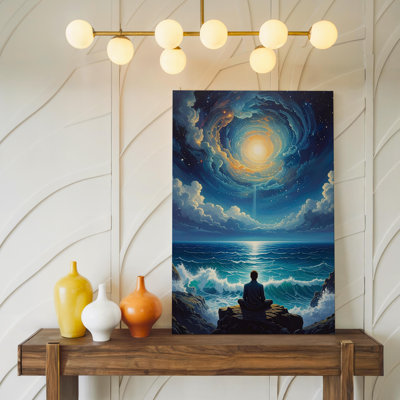 Canvas Wall Art Meditative Ocean Canvastranquil Figure And Spiritual Cosmic Connection Art Wall Ready To Hang Gallery Wrapped Home Decor