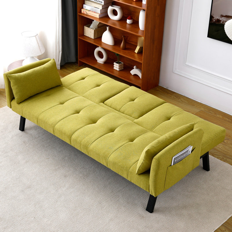 Lit pliant, 70 pouces, avec porte-gobelet central et rangement pour accoudoirs, lin en coton, idéal pour les petits appartements en tissu de lit de pouce, 2 sièges,