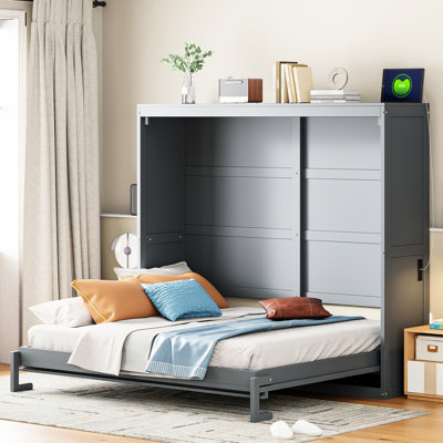 Lit de taille grise - Maximisez l'efficacité de votre maison grâce à ses lattes de support de matelas à courbe supérieure de qualité supérieure et à son contreplaqué