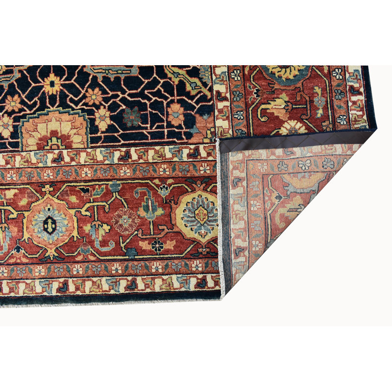 Hand Knotted Wool Oriental Area Rug in Black/Green/Brown