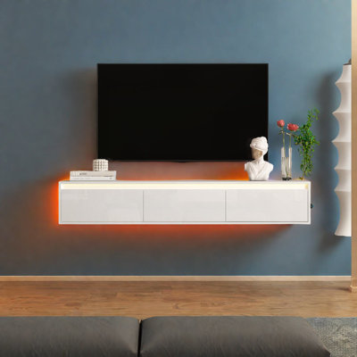 Meuble télé moderne flottant, armoire ultra-brillante en MDF avec éclairage DEL pour le divertissement à domicile