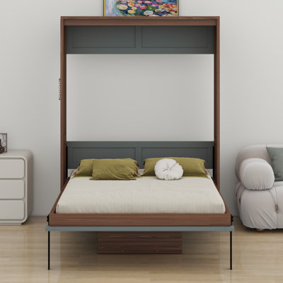 Wood Hideaway Murphy Wall Bed With Foldable Desk