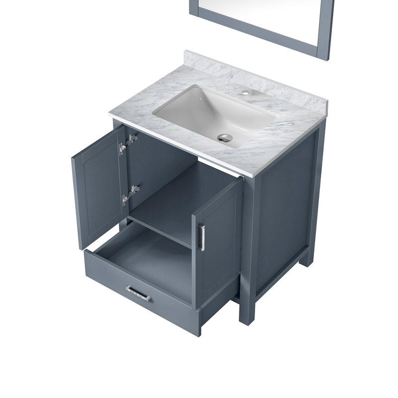 Meuble-lavabo compact avec comptoir en marbre de Carrare et miroir, Gris foncé