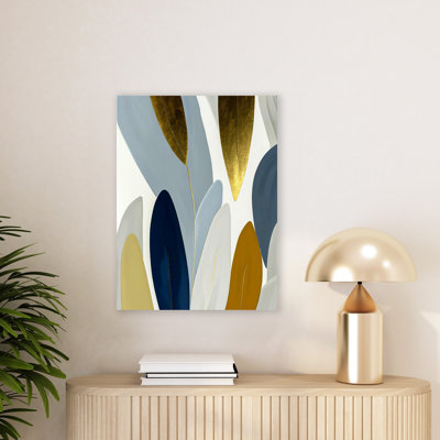 Élégance en mouvement - feuille d'or et marine abstraite, reproduction d'art sur toile