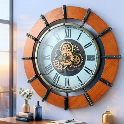THE GEARS CLOCK Wall Clock with Real Moving Gears AU-LI_ 26 in Round GRAZ