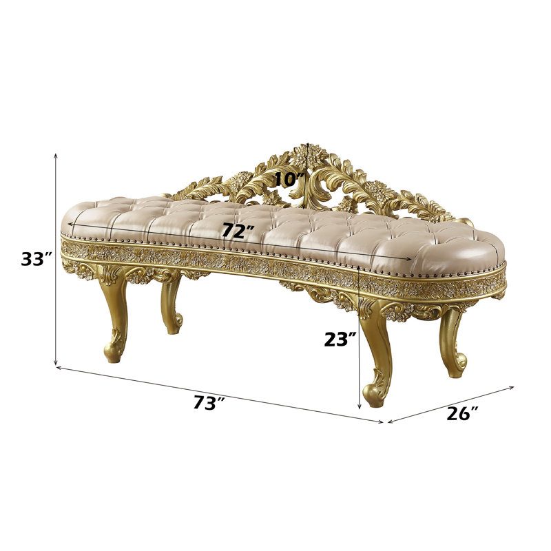 73" Light Gold PU Cabriole Bench with Storage and Metal Legs