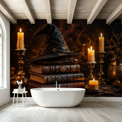 Peel and Stick Wallpaper Wall Mural Witch Hat Leather Wall Art Self Adhesive and Removable