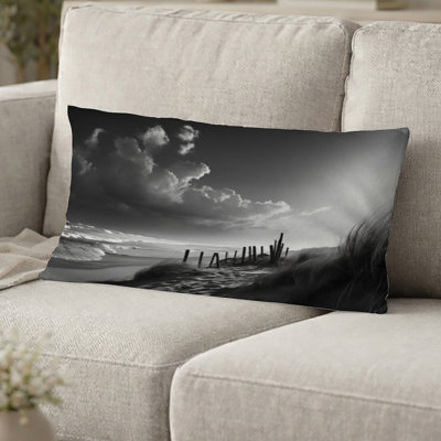 Coussin noir et blanc Beach Scenery II - Coussin décoratif imprimé plage