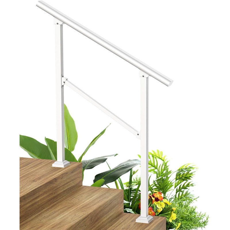 1 piece Adjustable Outdoor Handrail for 2 Steps – Weatherproof Non-Slip Garden Grab Rail with Installation Kit, Safety Support for Elderly on Exterior Stairs,White