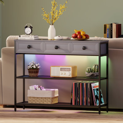 Jasvindir 3 Drawer Console Table with Charging Station and RGB Lights