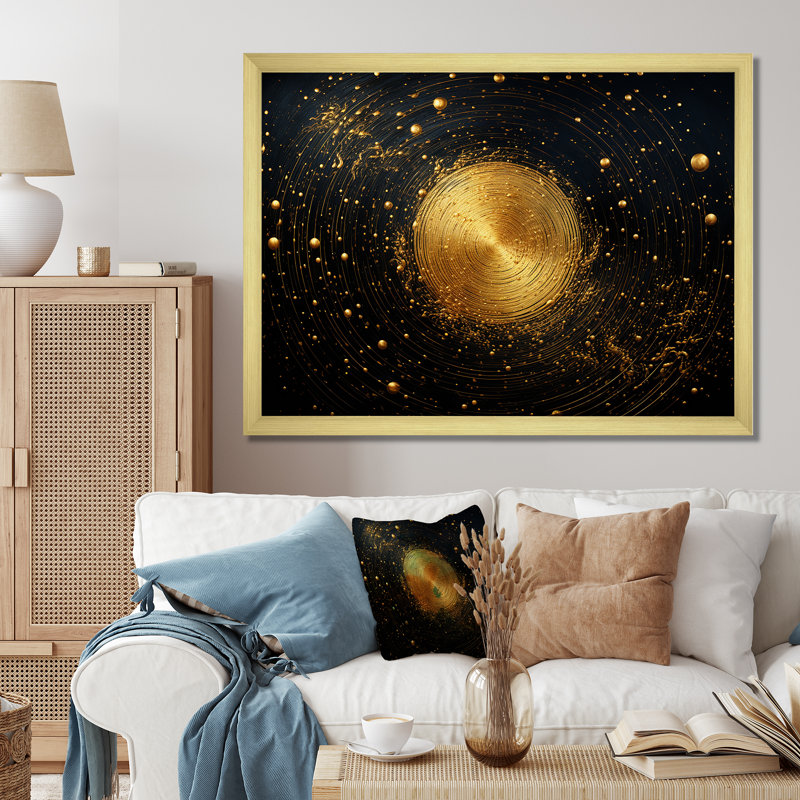Lune dorée scintillante sur toile, H 24 po x l 32 po x P 1 po, Cadre doré simple