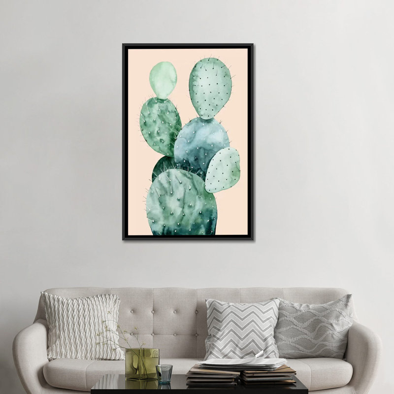 «Cactus on Coral II», impression sur toile, H 26 po x l 18 po x P 1,5 po, Toile encadrée noire, Pas de tapis