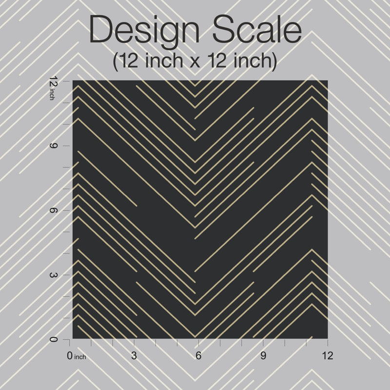 Chevron Metallic Wallpaper Roll, Black/Gold
