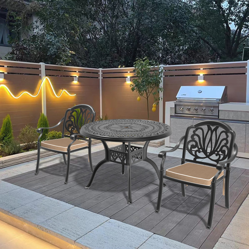 All-Weather Cast Aluminum Dining Furniture Set With Black Frame, 2