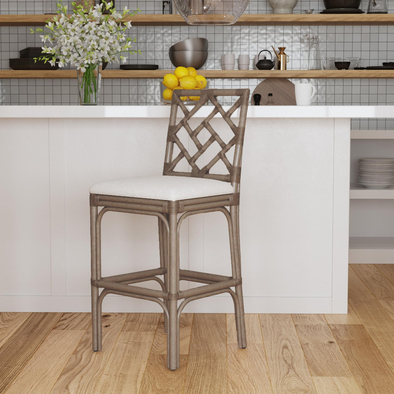 Fulton Woven Stool, Beige Seat / Gray Frame, Bar Stool (30" Seat Height)