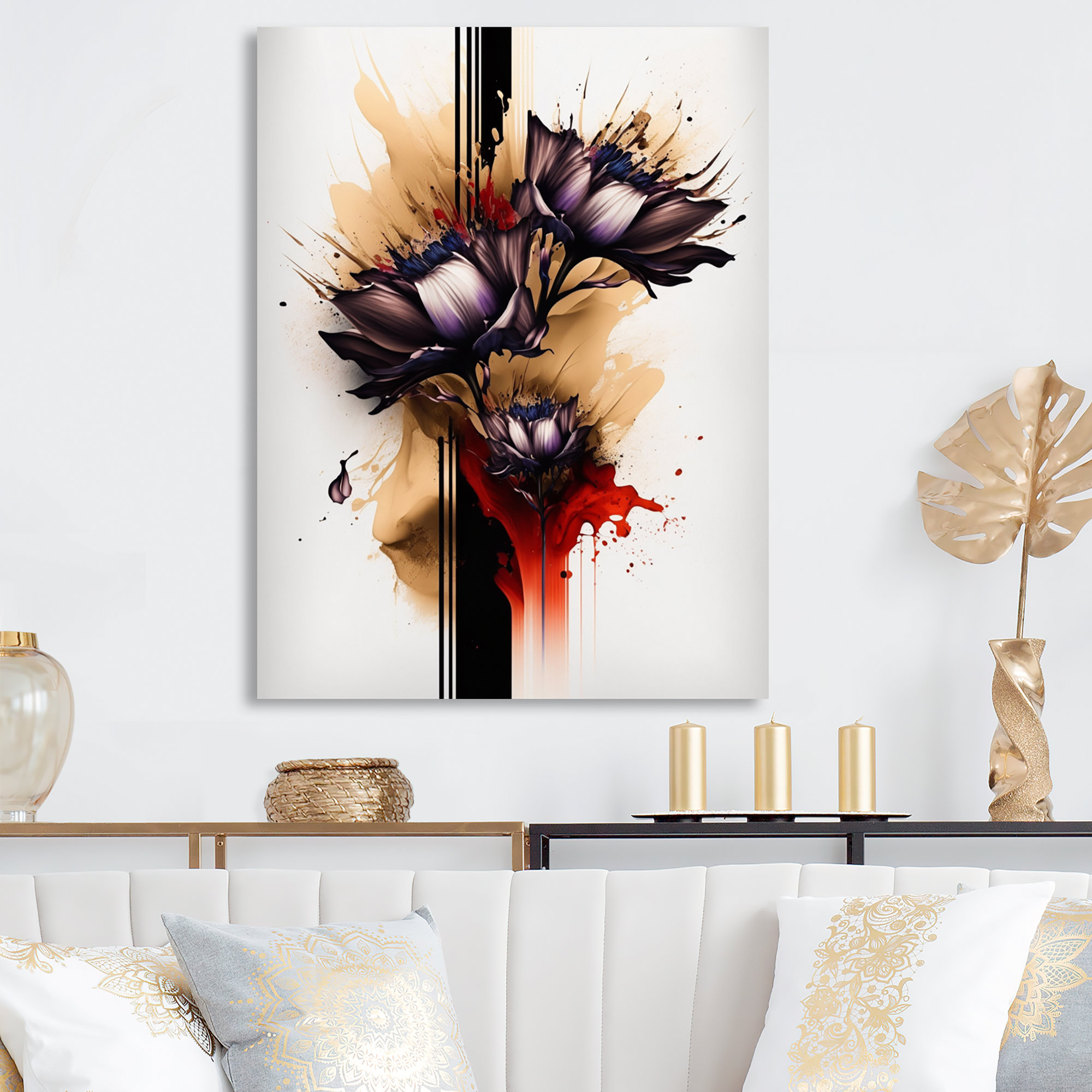 Orange Dahlia Painting Floral Wall Art Print - Passion