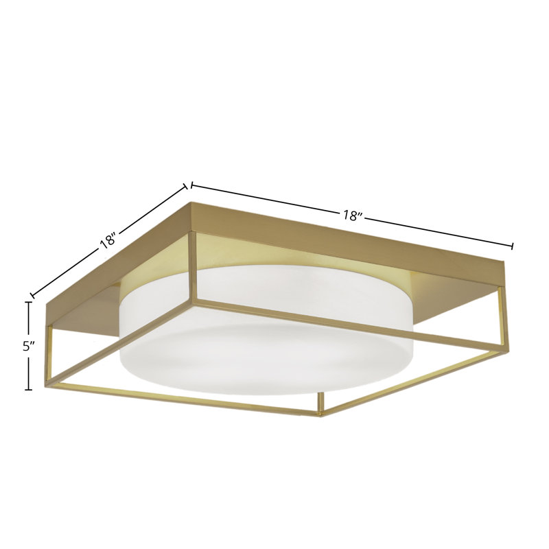 Flush Mount With White Marble Glass, Brass, 5" H x 18" W x 18" D