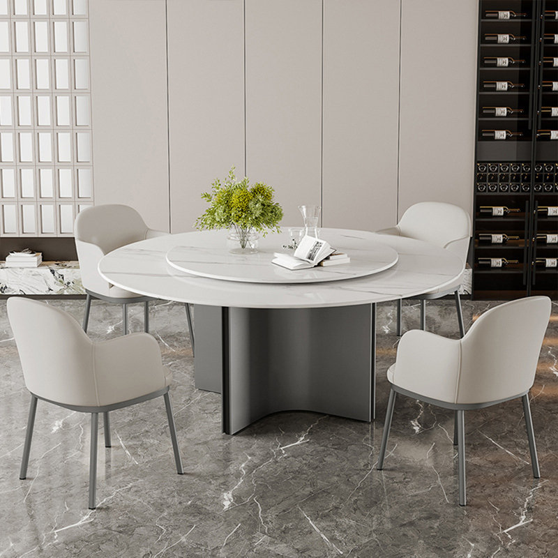 Simple Modern Round Rock Slab Dining Table Sets, 29.5" H x 47.2" L x 47.2" W