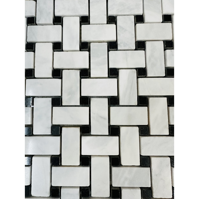 Carreau de mosaïque en pierre naturelle poli 1 po x 2 po, Blanc / noir