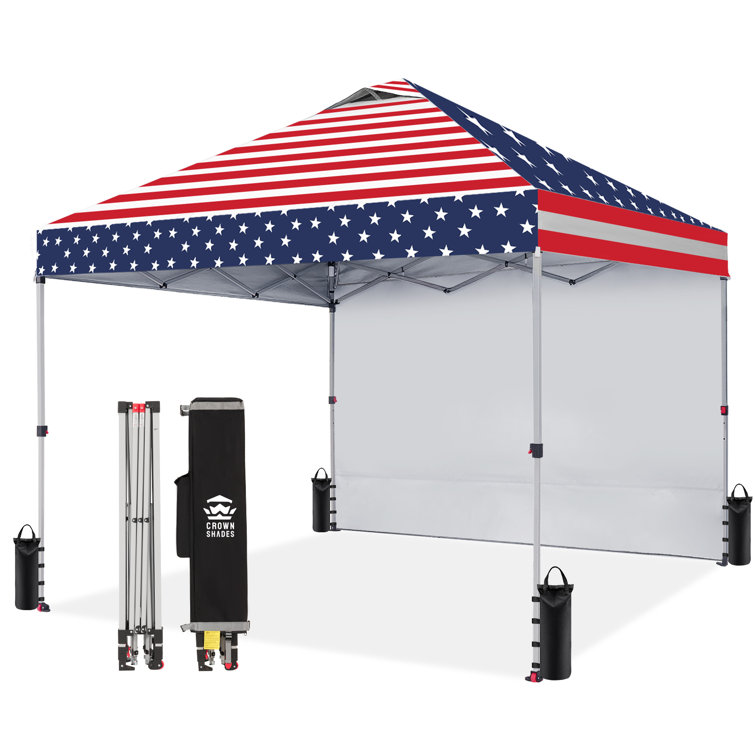 CROWN SHADES 10x10 Pop Up Canopy with 1 Side Wall - Beach Tent with One Push Setup - Outdoor Sun Shade for Events, Parties, Camping - Gazebo with STO-N-Go Cover Bag