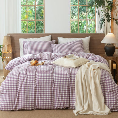 Ensemble de housse de couette 100% coton lavé MooMee Gingham