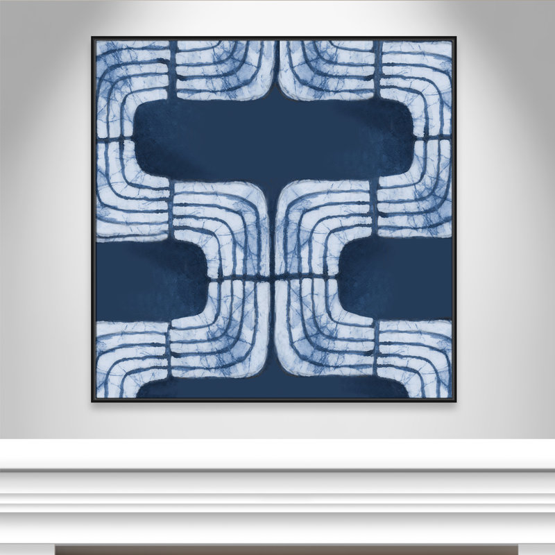 «Blue Batik I Print» par Emma Peal, Noir, H 46,5 po x l 46,5 po