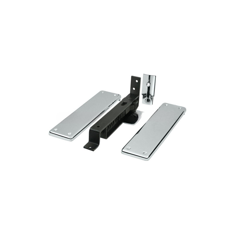 Deltana DASH95U26D Spring Hinge, Double Action w/ Solid Brass Cover Plates in Brushed Chrome, Polished Chrome
