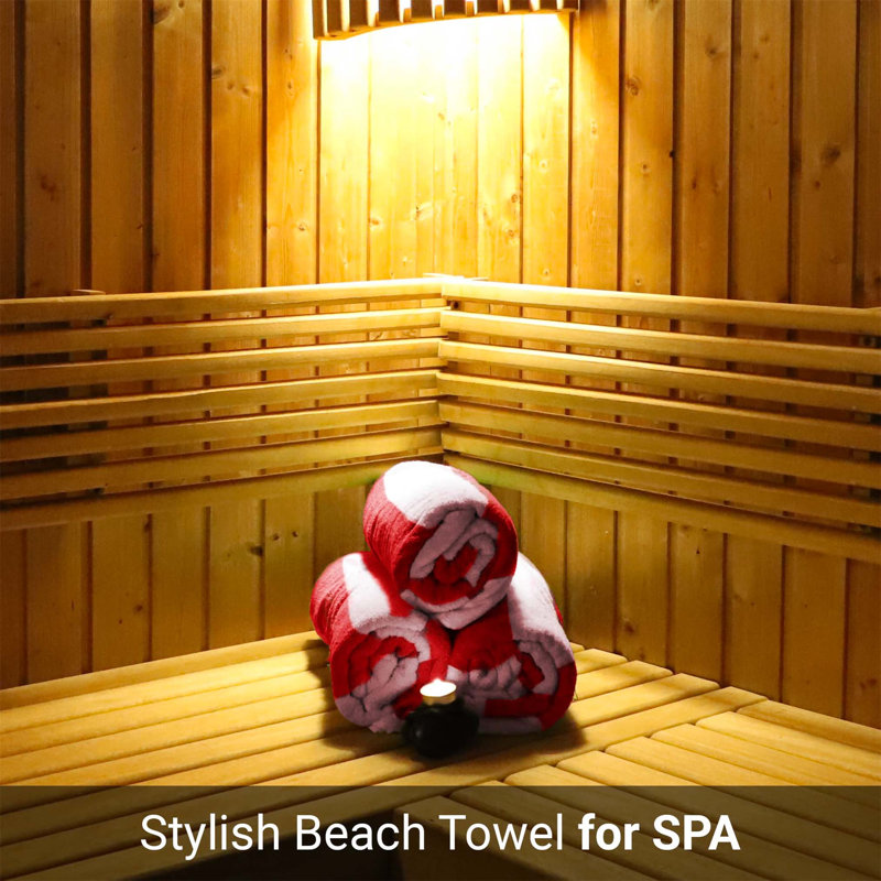 100% Cotton Beach Towel, White/Red