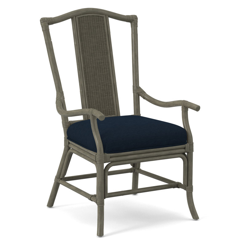Drury Lane Slat Back Dining Arm Chair, Greystone, Light Blue Performance Fabric; 0851-55