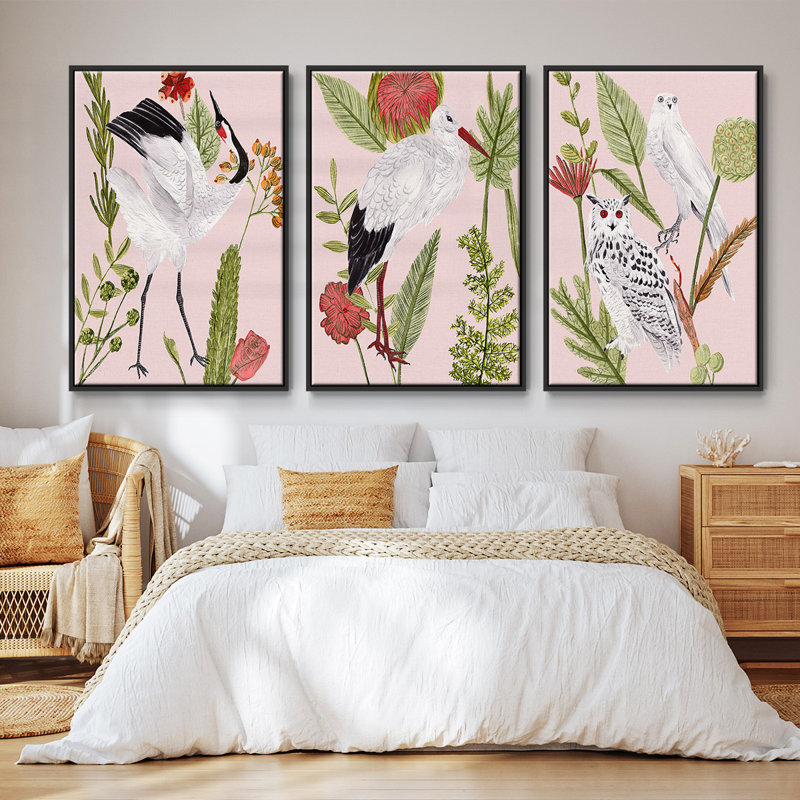 Birds In Motion VI, ensemble de 3 toiles encadrées sur toile, H 27 po x l 54 po, Noir