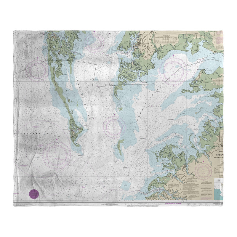 Chesapeake Bay Nautical Map Fleece Throw Blanket