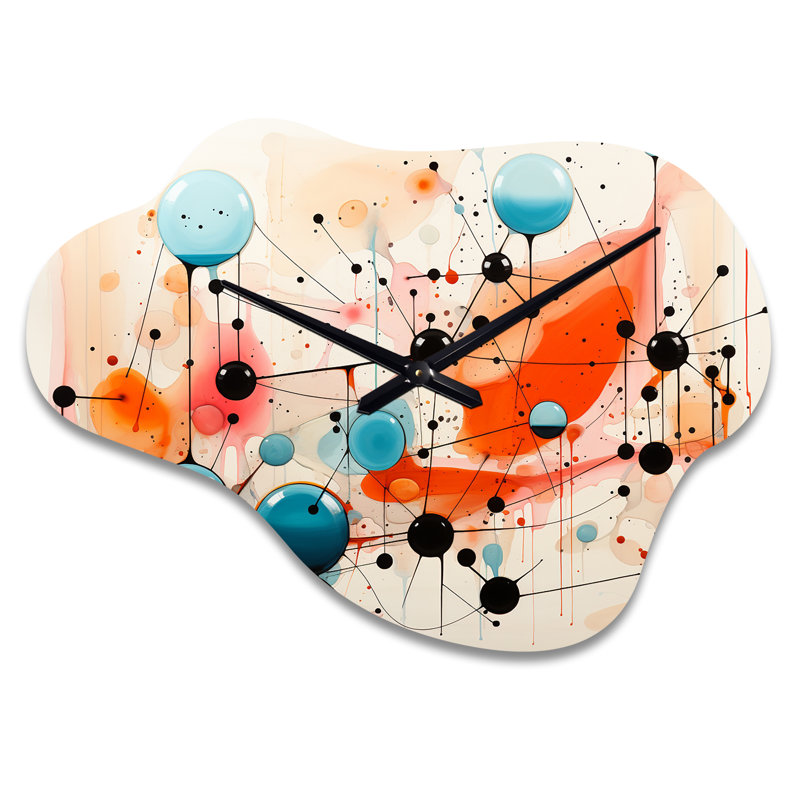 Colorful Mid Century Abstract Atomic I - Midcentury Modern Asymmetrical Metal Clock, Modern Cloud Metal Clock Print, Small