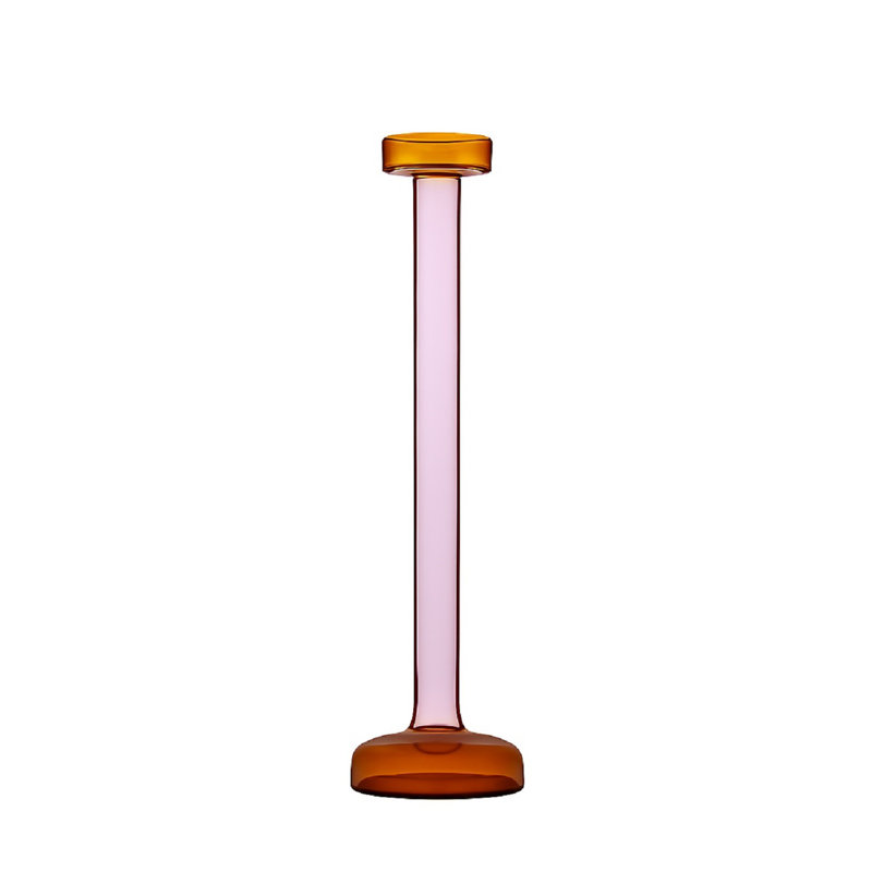 Porte-bougie en verre Montana ambre et rose Lg, H 13,25 po x l 3 po x P 3 po, Rose