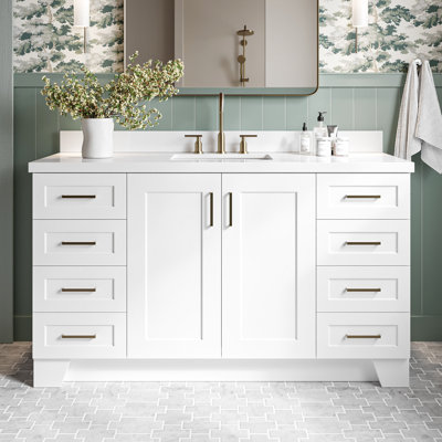 Freitas 60'' Solid Wood Single Bathroom Vanity with 1.5'' White Quartz Top, Rectangular Sink