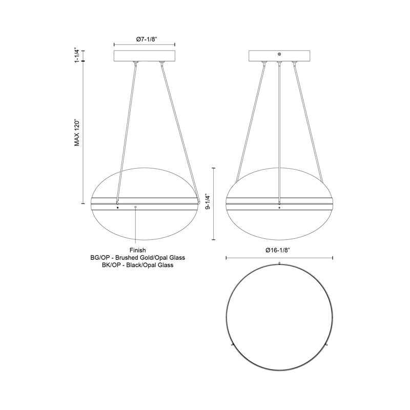 Virgo 1 - Light LED Pendant, 9.25" H x 16.13" W x 16.13" D, Black