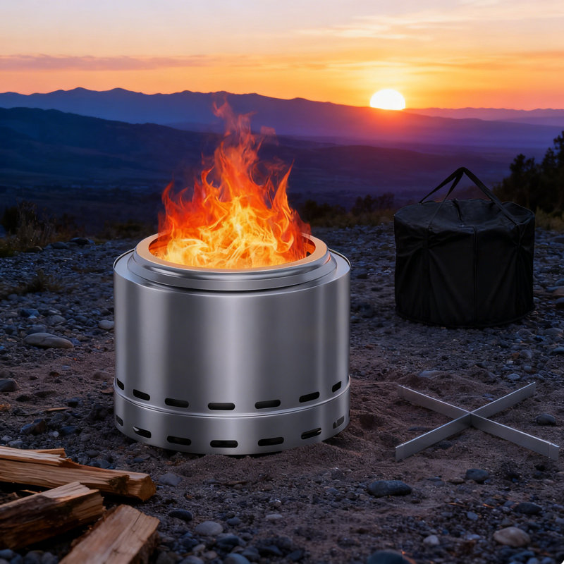 Fire Pit,Stainless Steel Smokeless Fire Pit,19.5" Wood Burning fireplace for Outside,Ideal for 4 More People