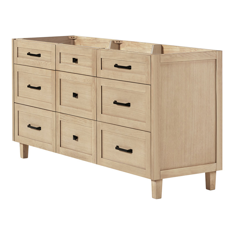 Base de meuble-lavabo double en bois massif 66 po ARIEL Monreau, Chêne