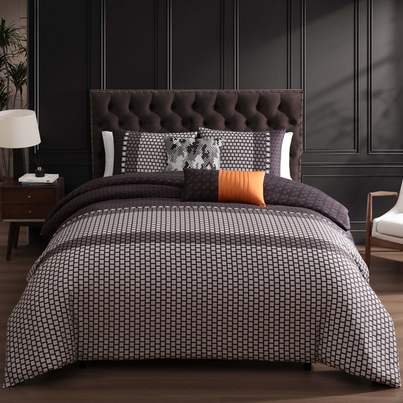 Bebejan Linear Luxe 100% Cotton Sateen 5 Piece Reversible Comforter Set, Queen Comforter + 4 Additional Pieces