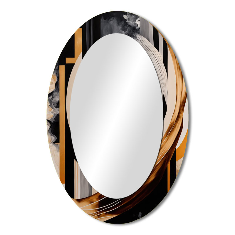 Gold Touch Art Deco I - Large Oval Wall Mirror On Metal, 36" x 24"