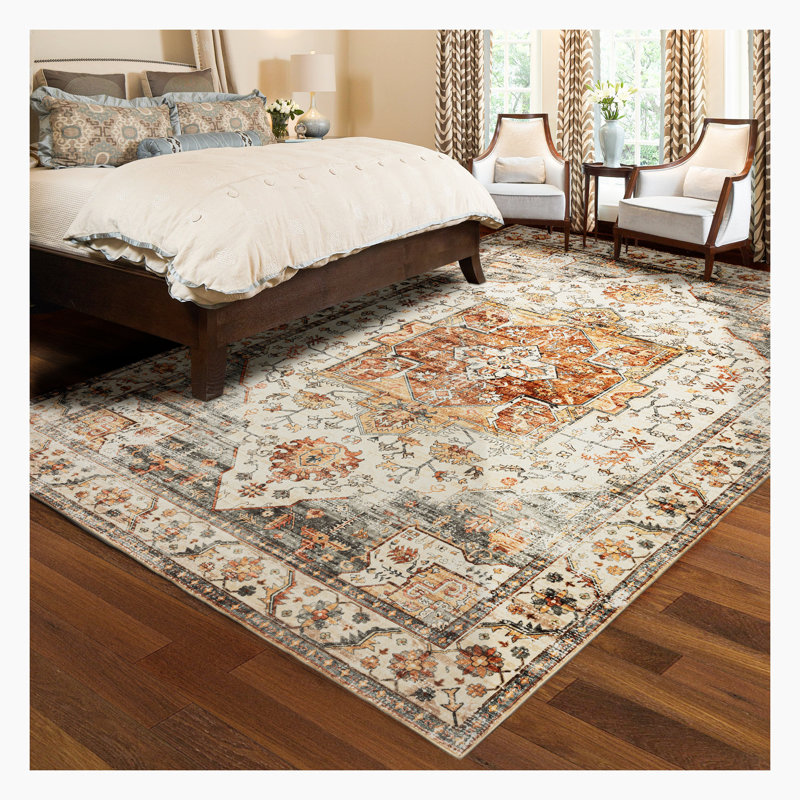 Moroccan Vintage Style Rug - Non-Slip Soft Faux Wool Area Rug For Indoor, Washable Rug Kids & Pets Friendly For Home Decor